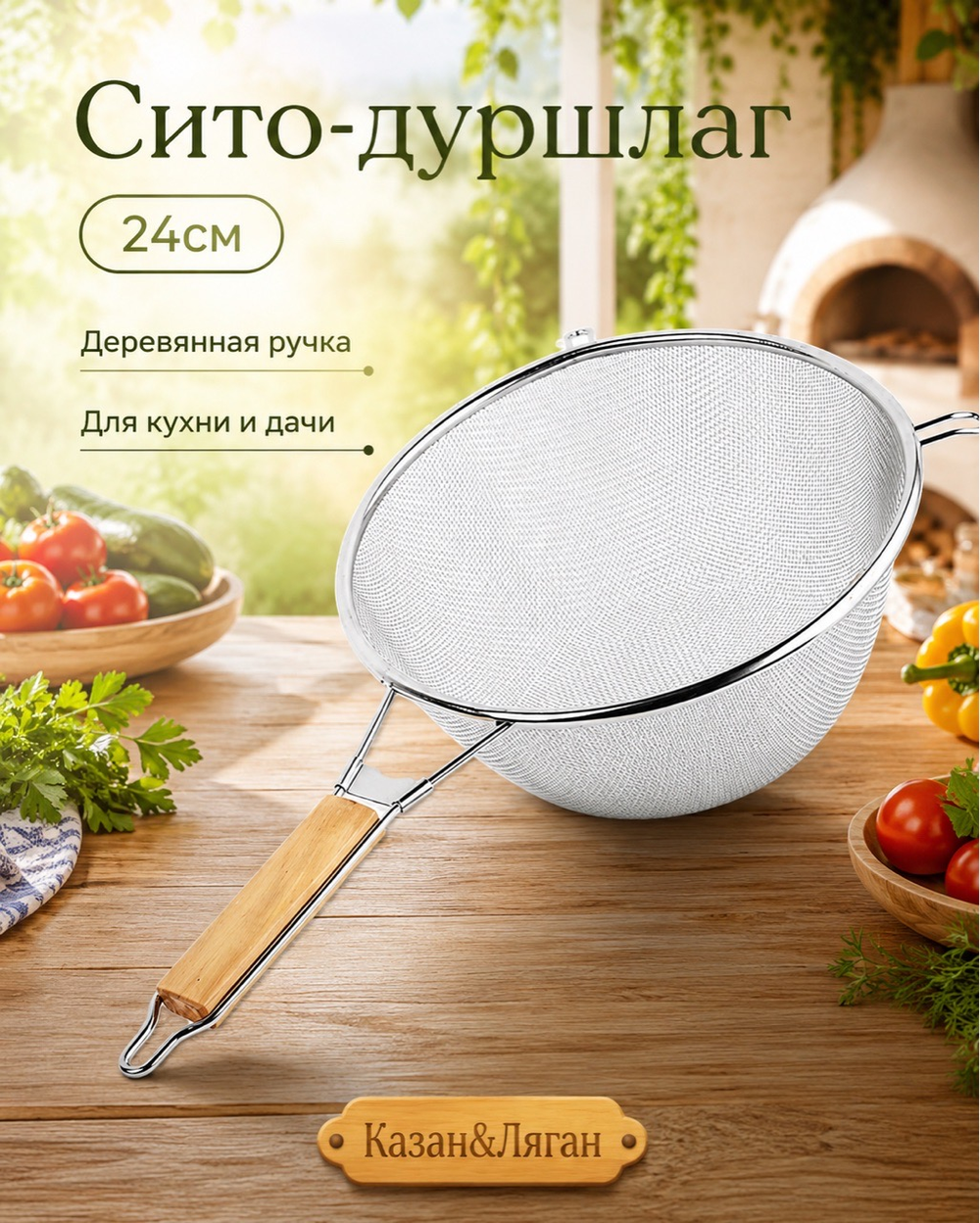 Сито 24 см с деревянной ручкой