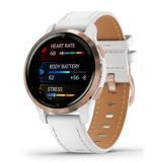 Garmin VENU 2S белые цвета розовое золото с кожаным ремешком