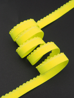 Резинка отделочная лимон-лайм неоновая ажурная ширина 12 мм с учетом фестона
