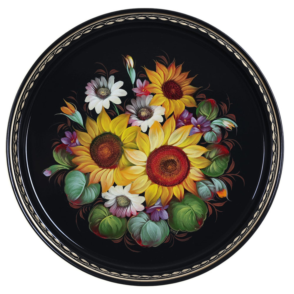 Жостовский поднос декоративный, размер 30 см (A9), металлический