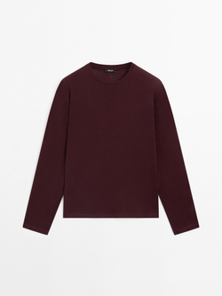 Massimo Dutti Лонгслив из 100% хлопка, бургундский