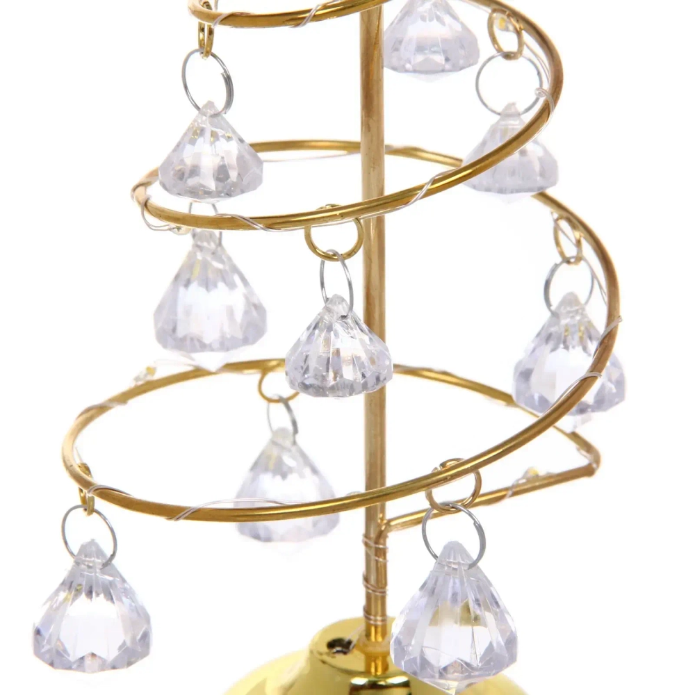 Сувенир с подсветкой «Елочка Хрустальная» 18 см, диаметр 8 см, основание-золото, свечение-тепл.белый, хрусталик Белый (работает от батареек 3 LR44)