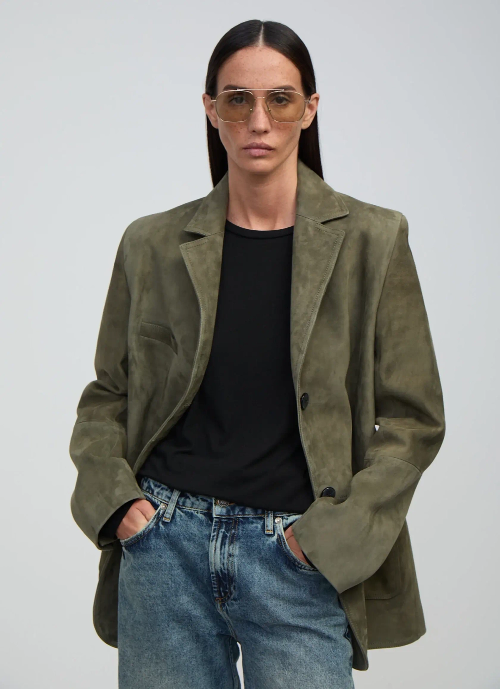 Жакет из натуральной замши, Зеленый