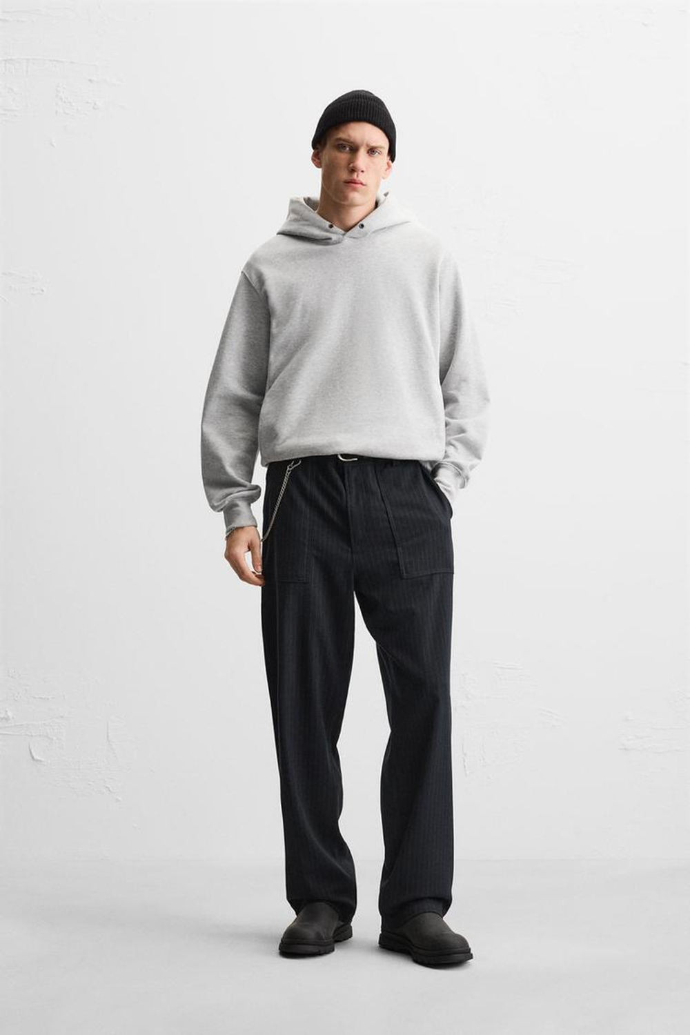 ZARA БРЮКИ КАРГО В ПОЛОСКУ С КАРМАНОМ, МОРСКОЙ СИНИЙ