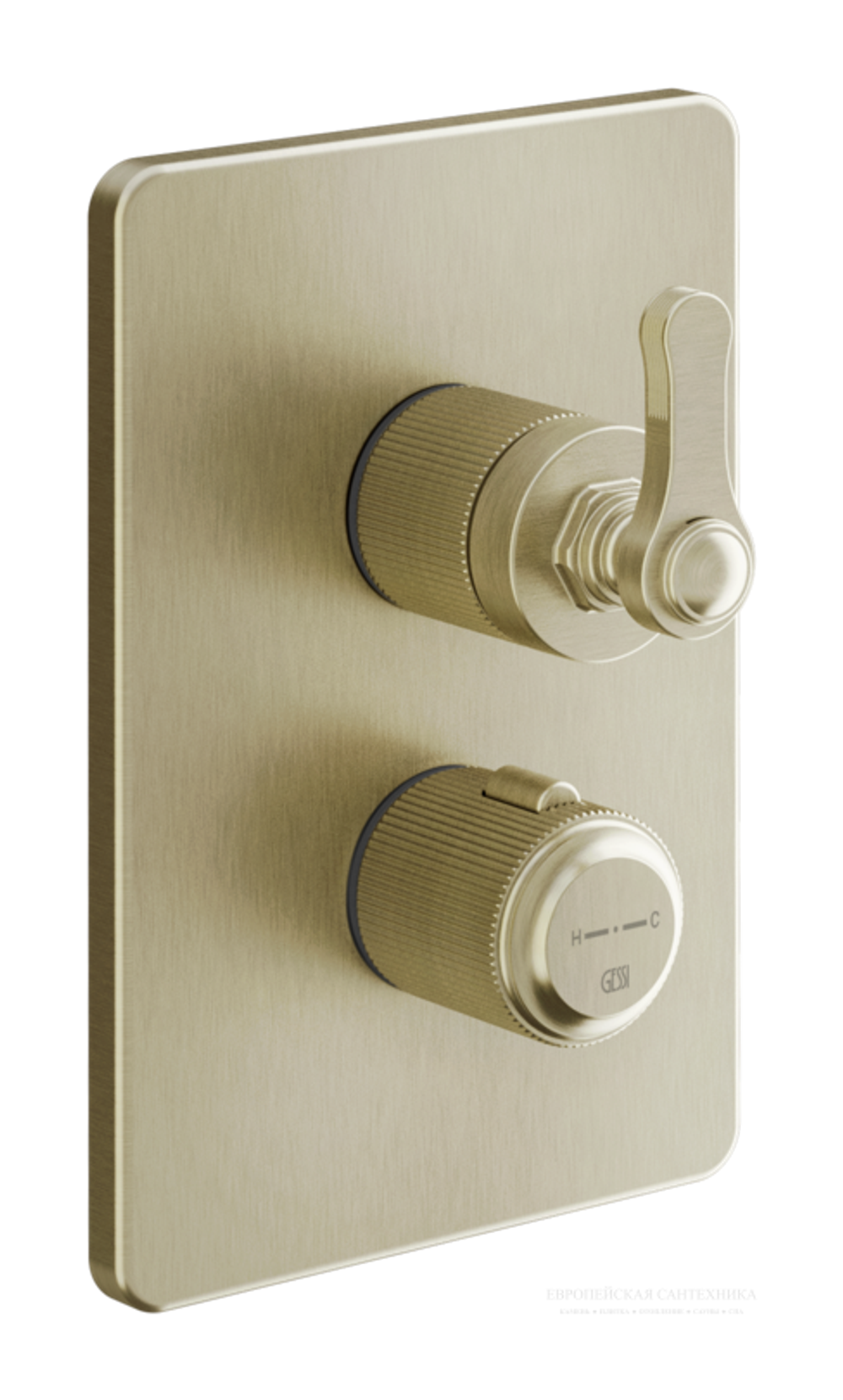 Термостат Gessi Venti20, с переключателем на 2 потребителя, встраиваемый, цвет Brass Brushed PVD