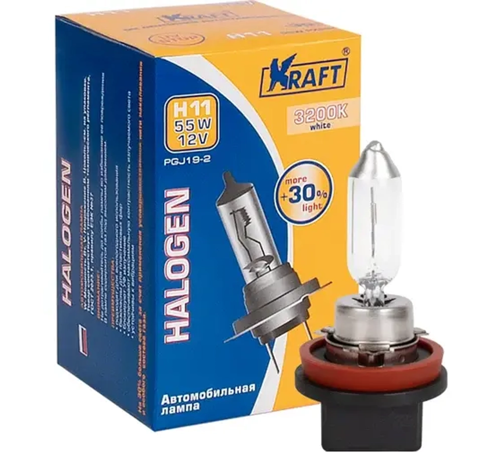 Автолампа 12V H11 55W Kraft +30%
