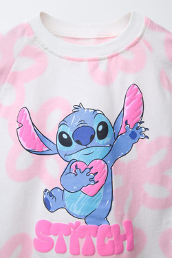 ZARA ФУТБОЛКА С ПРИНТОМ LILO & STITCH © DISNEY, ЖЕЛТОВАТО-БЕЛЫЙ