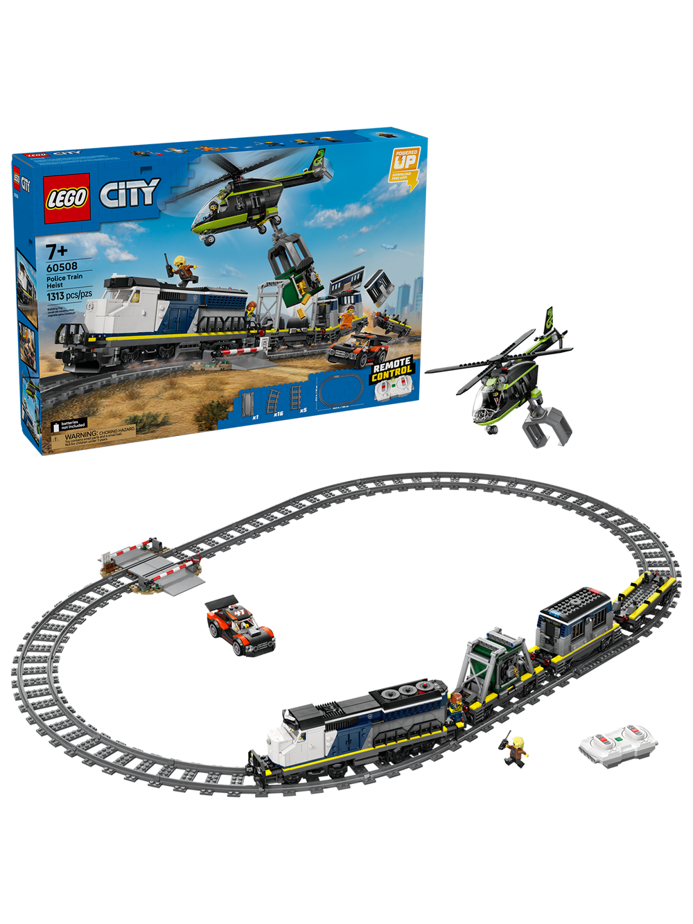 Конструктор LEGO City Ограбление полицейского поезда 60508 | LEGO City Police Train Heist набор 1313 деталей | 7+