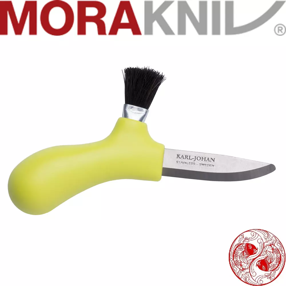 Нож Morakniv Karl-Johan для грибов, нержавеющая сталь, цвет красный/лайм/черный щетка из конского волоса