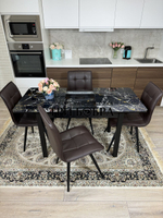 Стеклянный раздвижной стол "Черный мрамор" и стулья "ГУЧИ" коричневый