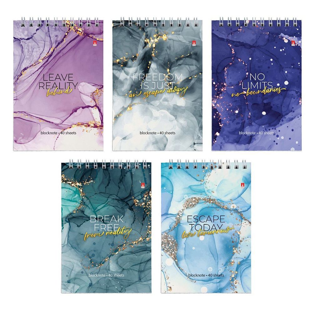 Блокнот А6, 40л, на гребне, клетка, Альт Мрамор, ассорти, 1шт.