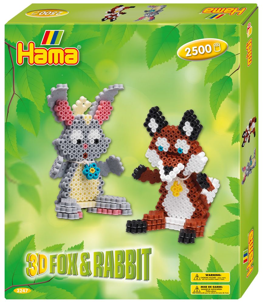 Hama Набор термомозаики Midi 2500 шт + 3D Заяц и лисичка (3247)