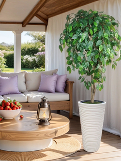 Искусственное дерево Фикус Зеленый 170 см в высоком круглом белом кашпо