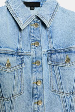 ZARA УКОРОЧЕННАЯ ДЖИНСОВАЯ КУРТКА Z1975 С ПОДПЛЕЧНИКАМИ, ВЫЦВЕТШИЙ СИНИЙ