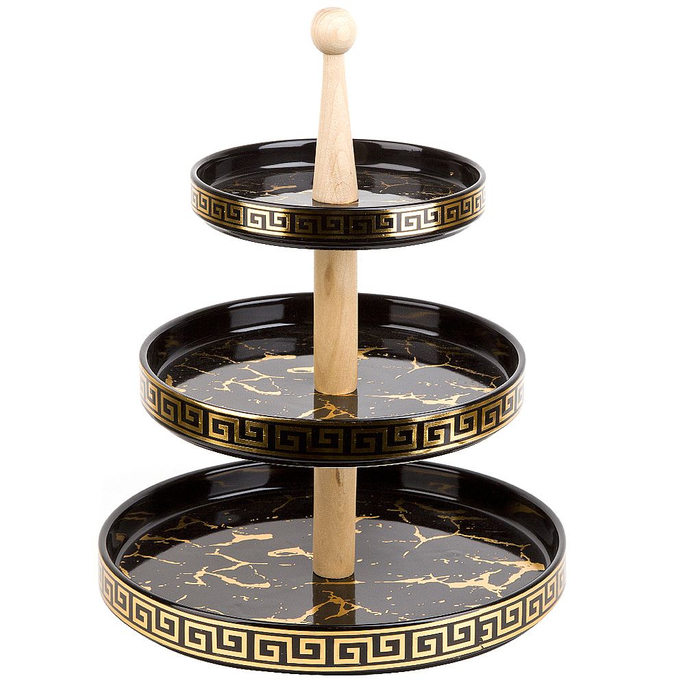 Блюдо 3-х ярусное "Черный  " 25*25*32,5 см (подарочная упаковка)