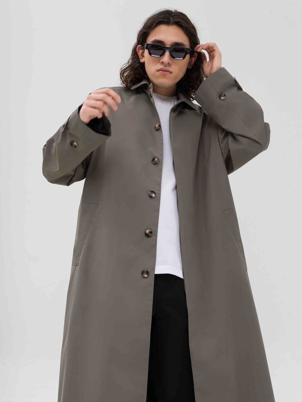 Плащ FOS Длинный Мужской Зеленый