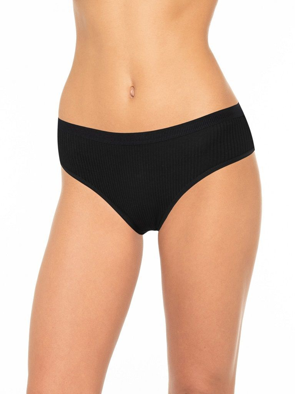 Трусики-бразилиана в мелкий рубчик (Размер: M) (Цвет: черный)