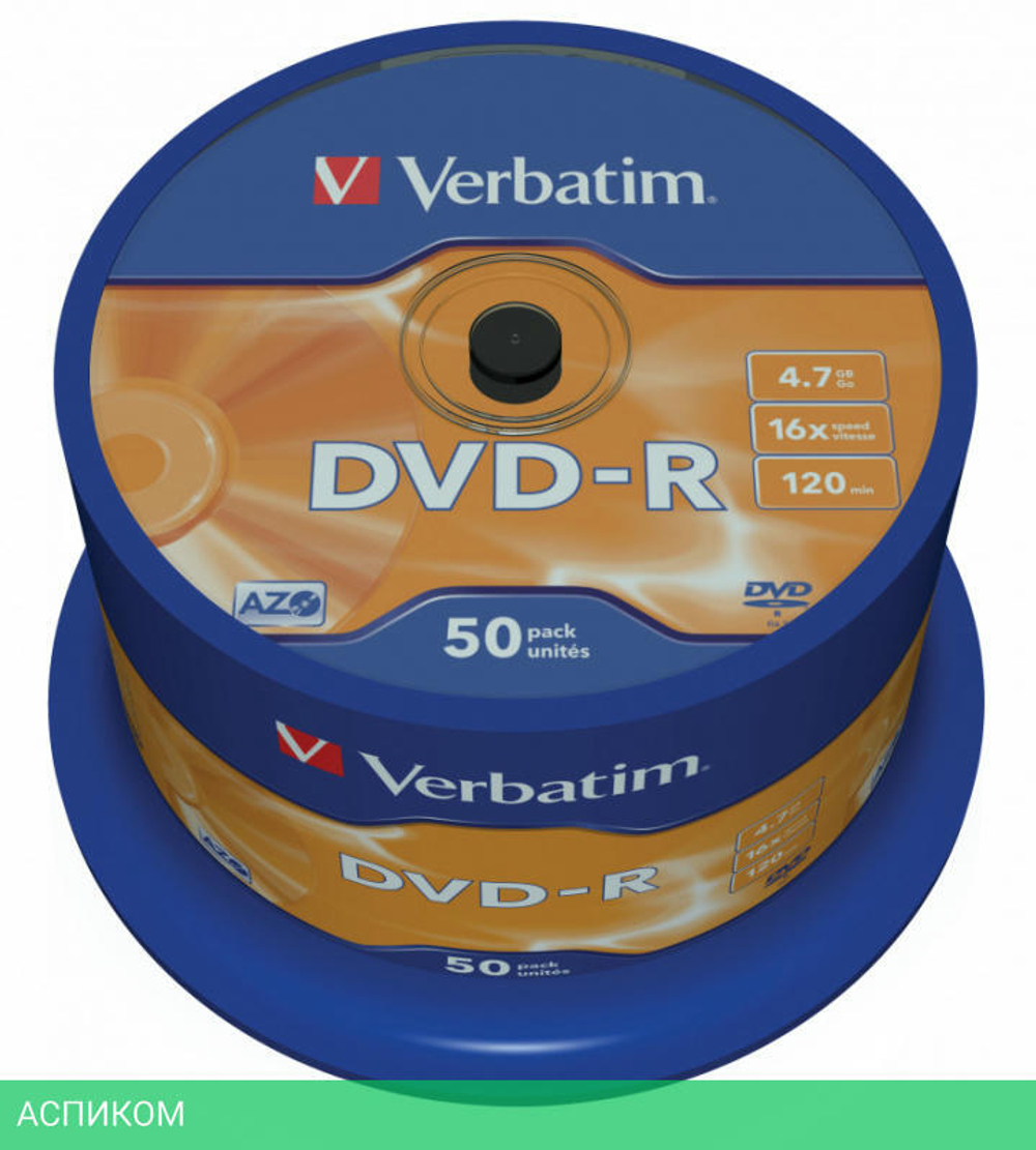 DVD-R диск Verbatim 4.7GB 16x Cake Box (43548)