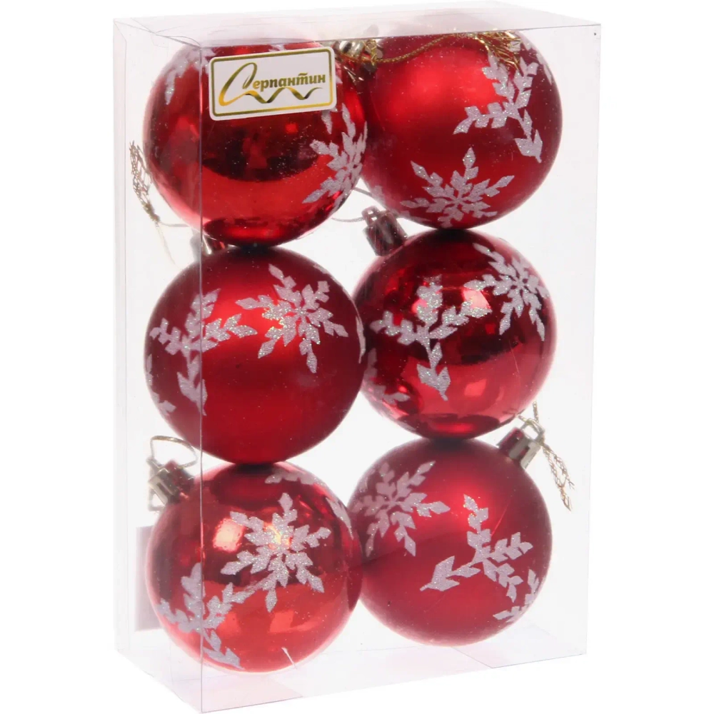 Новогодние шары «Снежный шарм» 6 см (набор 6 шт), Красный