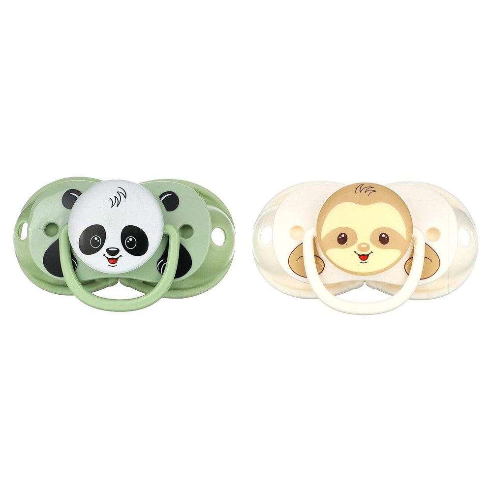 RaZbaby, Keep-It-Kleen, соска-пустышка, для 0–36 мес, Sloth & Panda, 2 шт.