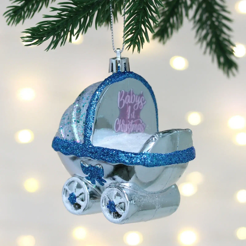 Елочная игрушка «Детская коляска» 5.5*6*9.5 см, Голубой