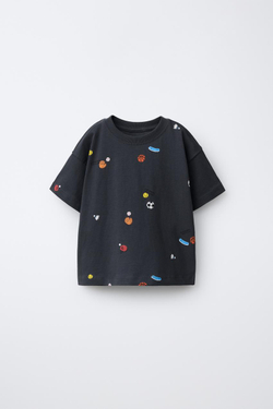 ZARA ФУТБОЛКА С ПРИНТОМ,АНТРАЦИТОВО-СЕРЫЙ