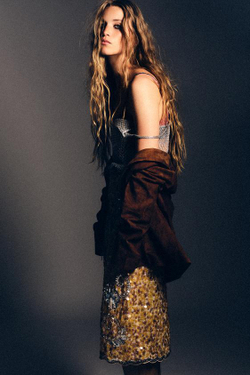 ZARA ЮБКА С ВЫШИВКОЙ И БУСИНАМИ — LIMITED EDITION, ЖЕЛТЫЙ