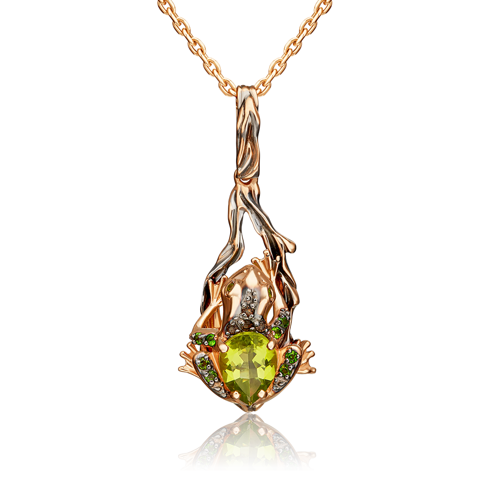 Подвеска «Лягушка» из красного золота с миксом камней