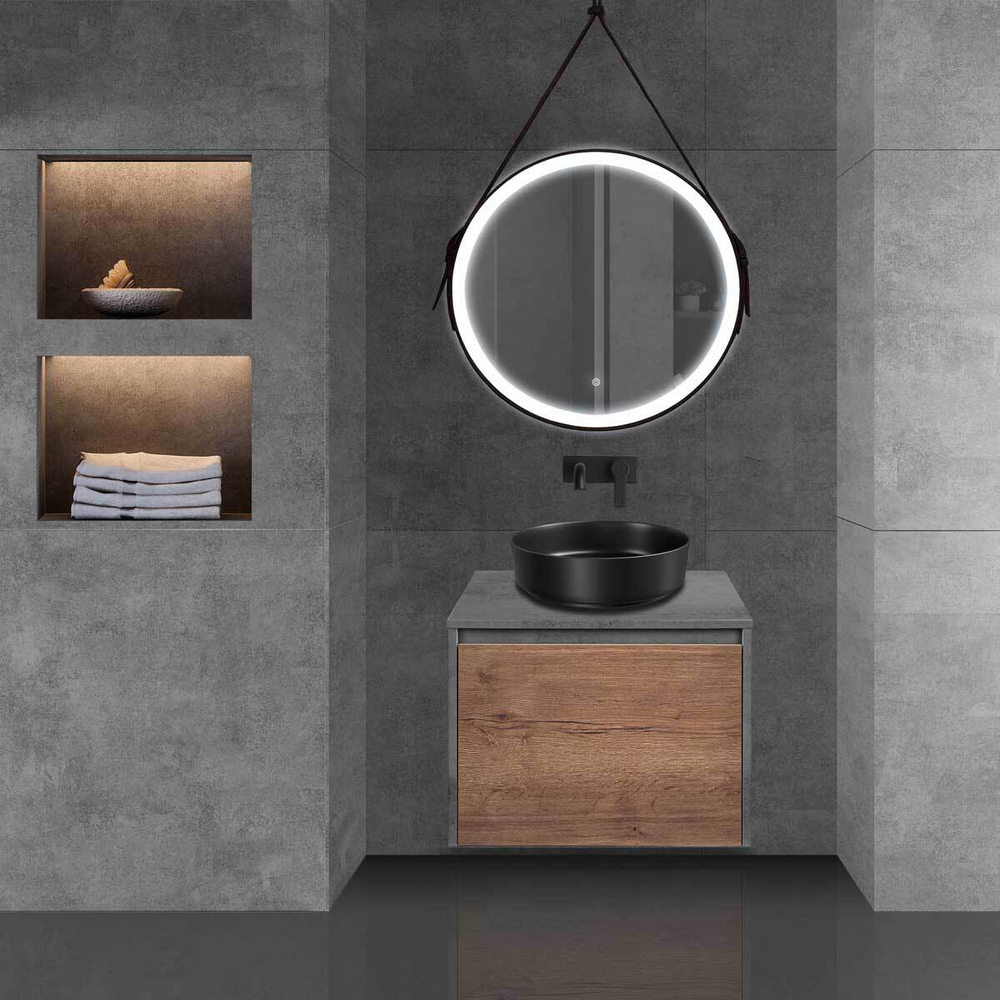 Тумба под раковину Vincea Mesa 600 подвесная, 1 выкатной/1 скрытый ящик soft close, T.Oak + Beton