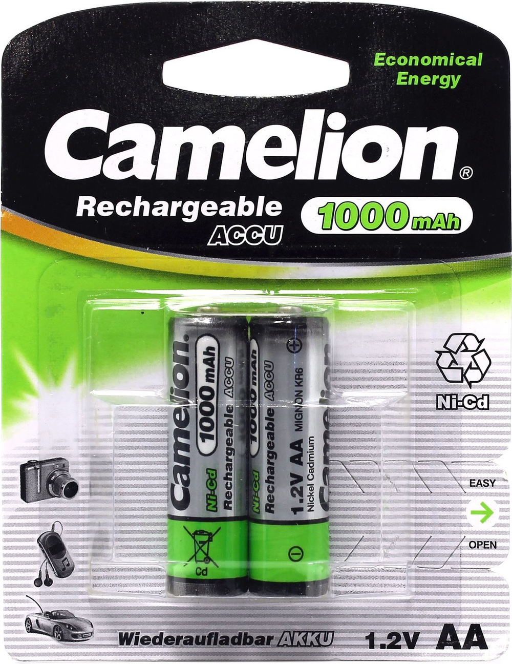 Аккумулятор Camelion NC-AA1000-2 (1.2V, 1000mAh) NiCd, Size "AA" &lt;уп. 2 шт&gt;