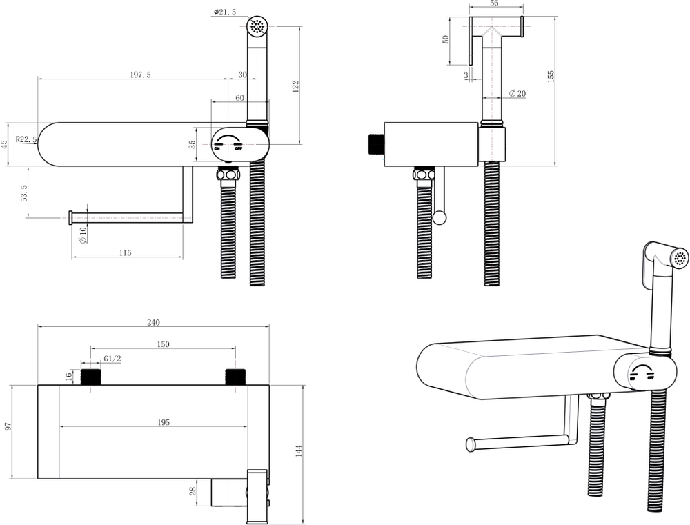 Гигиенический душ STWORKI Вестерос S26155CR со смесителем, хром