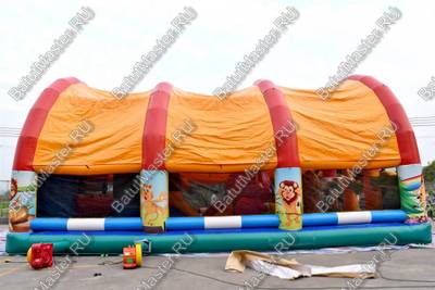 Надувной батут "Зверята с крышей 3" со скалодромом, 14*8*6 м