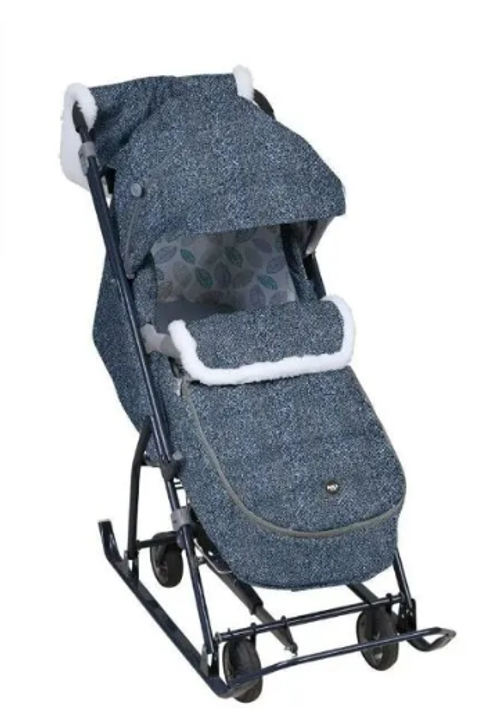 Санки-коляска Наши детки 6 НДТ6/2 синий с листочками