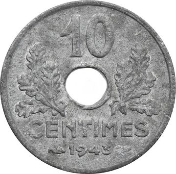 10 сантимов 1943 Франция (маленький диаметр)