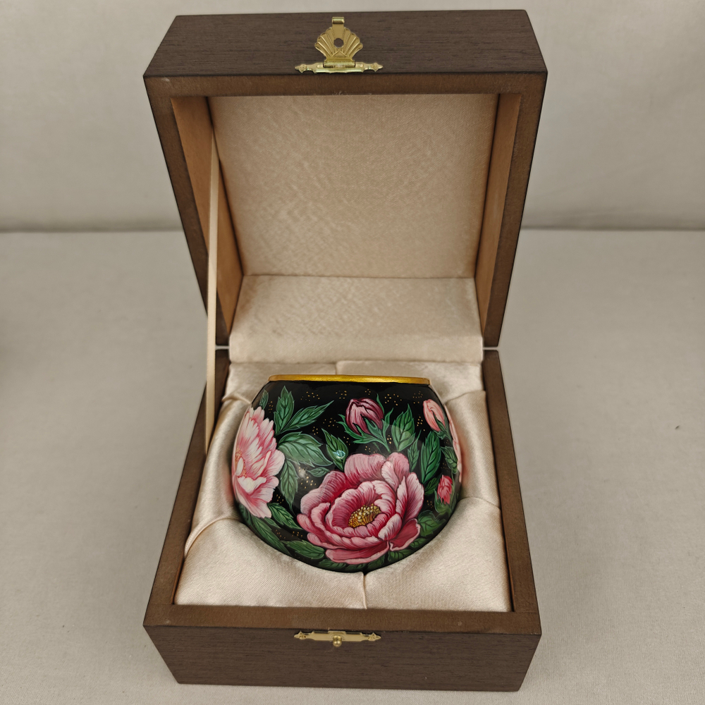 Вазочка с ручной росписью Палех "Пионы"