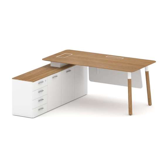 Fresco Стол руководителя FR.SR-18 (L) Дуб Светлый/Белый Бриллиант UM/Металл Белый/Нерж. Сталь 1800*1