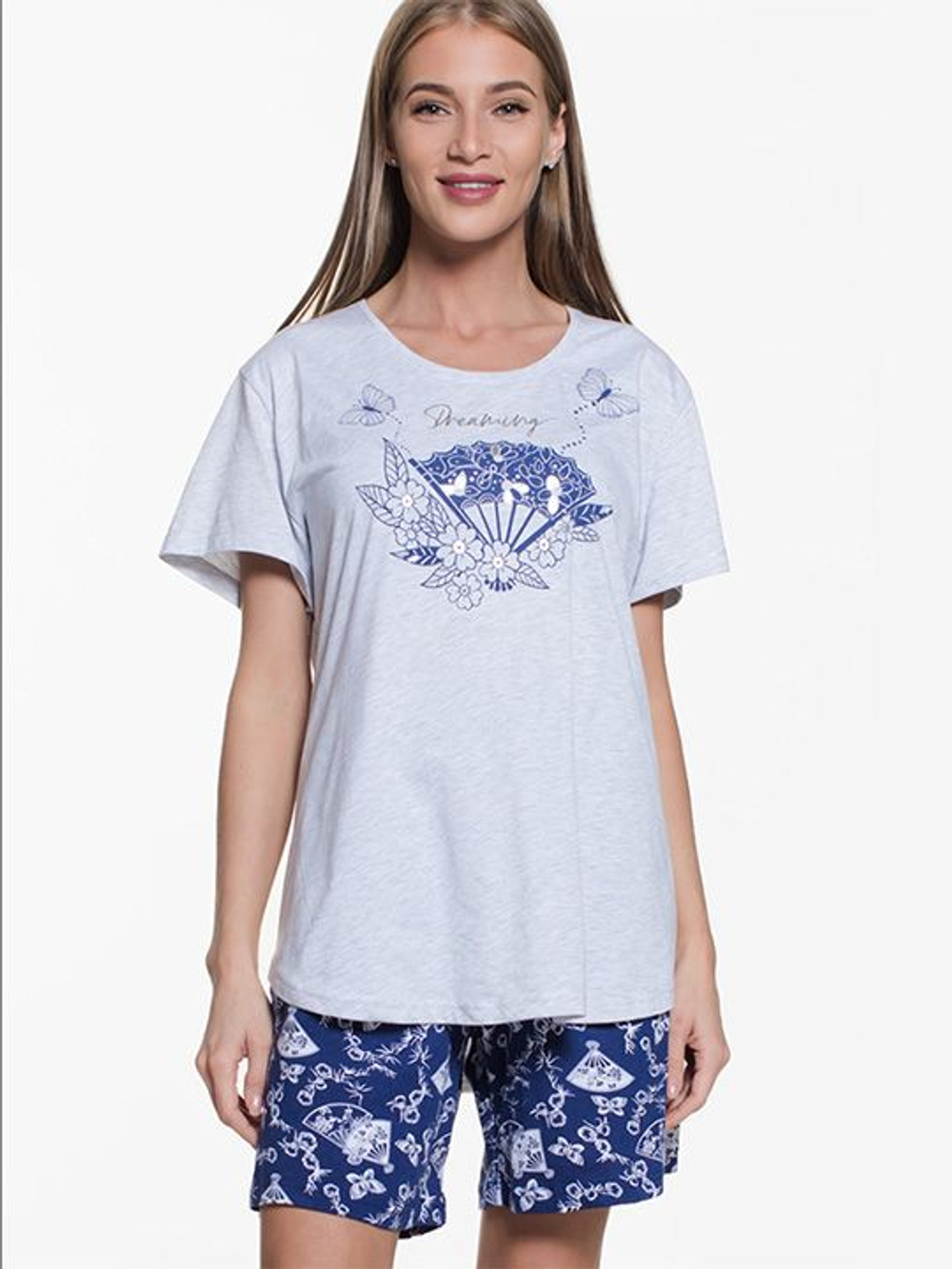 Женский комплект свободного кроя (Размер: 4X) (Цвет: серый с синим)