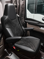 Чехлы Люкс MAN TGX, TGS с 2021 года без регулировки ремня безопасности водителя по высоте (экокожа, черный, черная вставка)