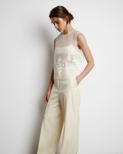 Топ из шелка с вышивкой молочный