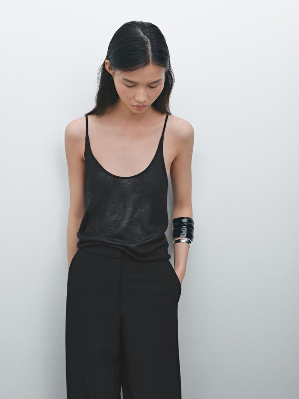 Massimo Dutti Топ на тонких бретелях - Limited Edition, черный