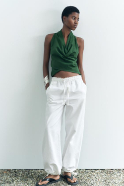 ZARA ТОП ИЗ СМЕСОВОГО ЛЬНА — ZW COLLECTION, ЗЕЛЕНЫЙ