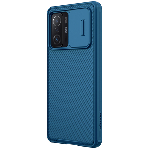 Чехол синего цвета усиленный от Nillkin для Xiaomi 11T и 11T Pro, серия CamShield Pro Case с защитной шторкой для камеры