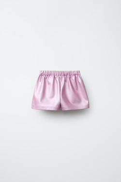 ZARA МЕТАЛЛИЗИРОВАННАЯ ЮБКА-ШОРТЫ ИЗ ИСКУССТВЕННОЙ КОЖИ С УЗОРОМ «СЕРДЦА», ПАСТЕЛЬНО-РОЗОВЫЙ