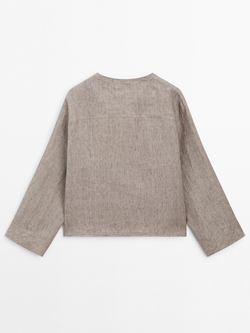 Massimo Dutti Рубашка из меланжевого 100% льна, кротово-коричневый