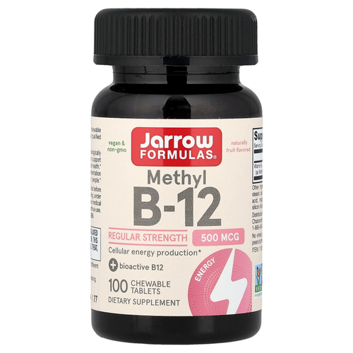 Jarrow Formulas, метил B12, фрукты, 500 мкг, 100 жевательных таблеток