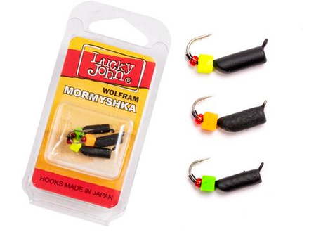 Мормышки вольфрамовые Lucky John с петелькой 3шт набор СТОЛБИК безнасадочный блистер