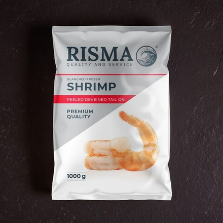 Креветки Ваннамей, бланшированные, очищенные на хвостах, без головы, без пищевода, 26/30, Risma, 1кг