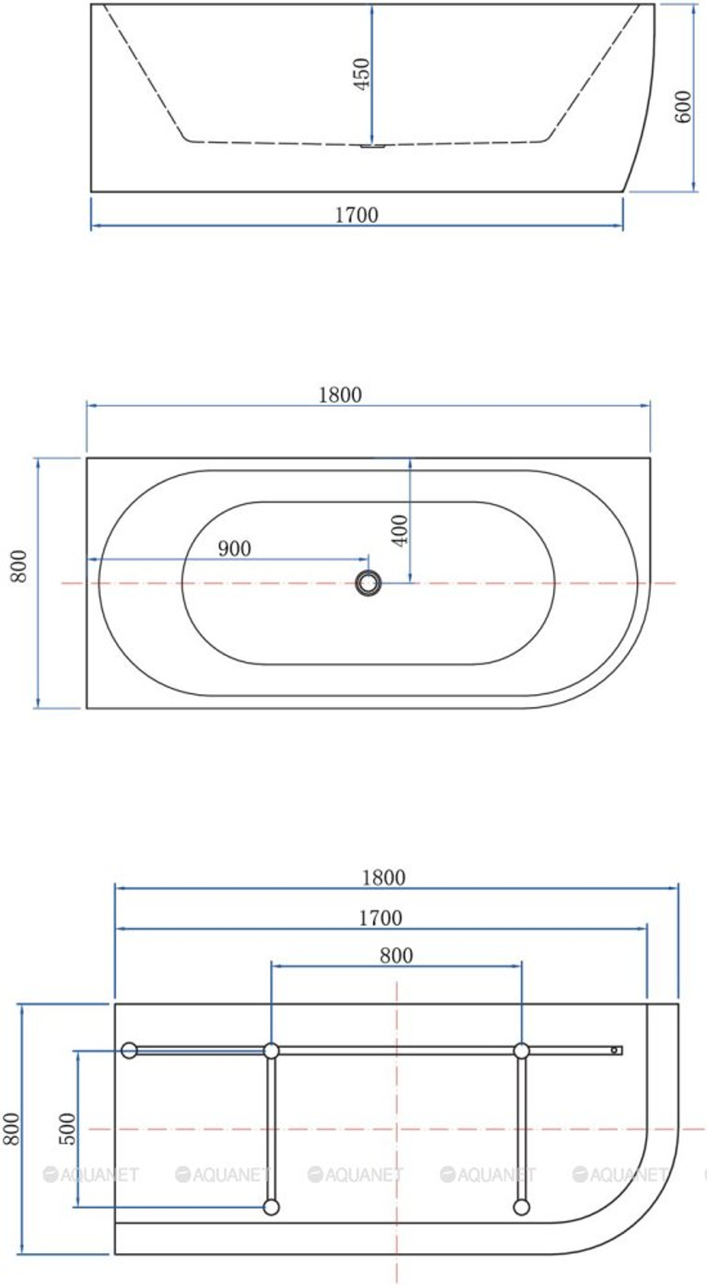 Акриловая ванна Aquanet (Акванет) Family Elegant A 180x80 3805-N-MW-MB