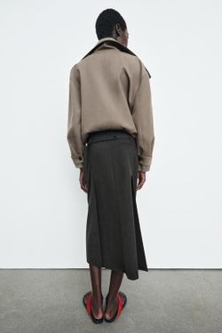 ZARA ПРЯМАЯ ЮБКА МИДИ — ZW COLLECTION, КОРИЧНЕВЫЙ