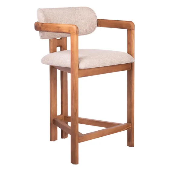 Полубарный стул Oberon 71 см, бежевая рогожка, ножки орех